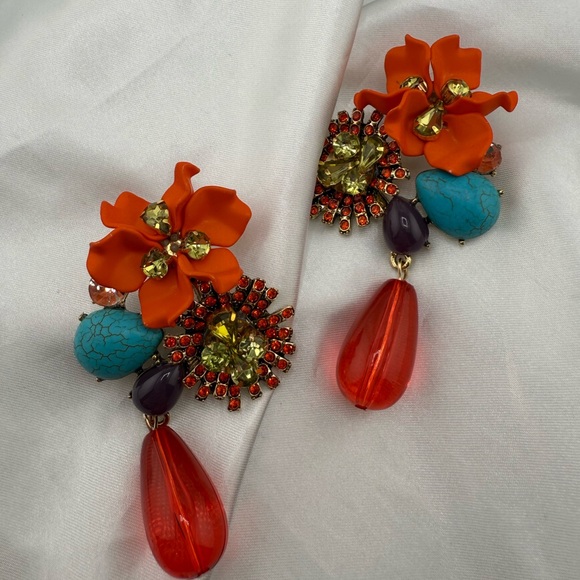 Zara Trendy Orange and Red Floral Earrings